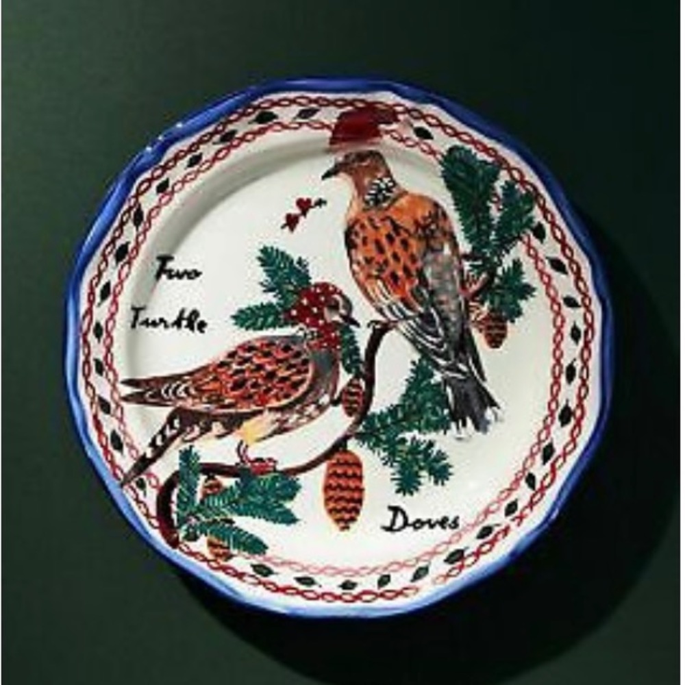 Anthropologie Nathalie Lete 12 Days Of Christmas Day # 2 NWT Dessert Plate - Picture 2 of 8